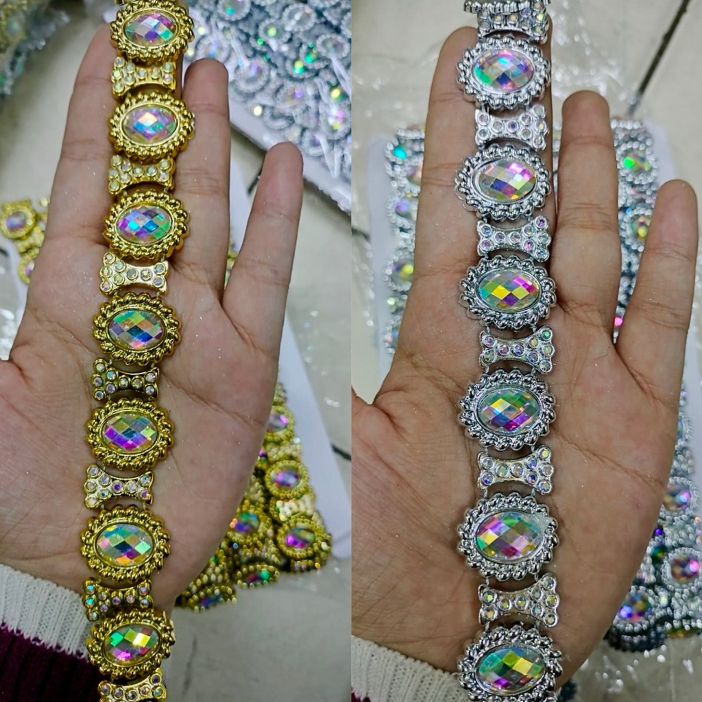 [ROLL] Aplikasi Payet Rangkai Jahit Model Oval Mata Premium