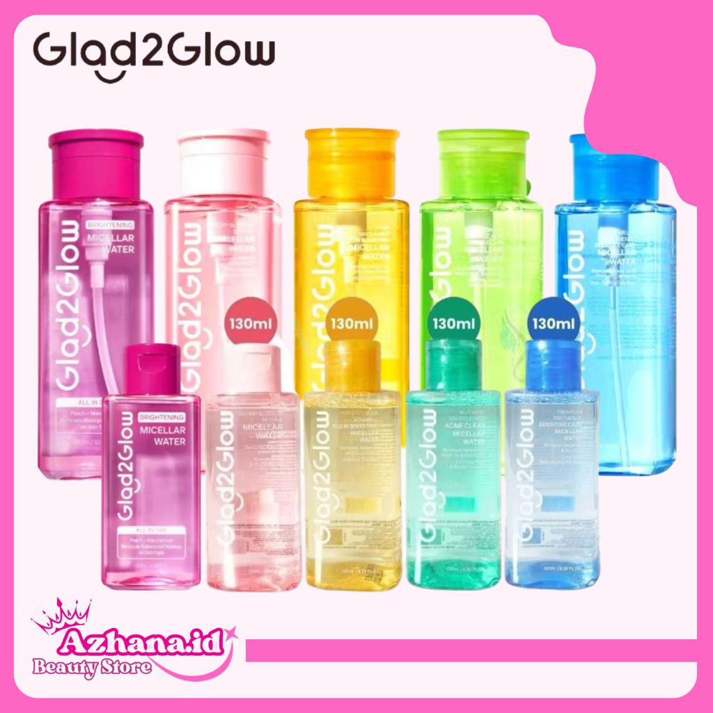 GLAD2GLOW MICELLAR WATER SERIES BRIGHTENING CHERRY BLOSSOM VIT C MUGWORT SENSITIVE 130ML-300ML