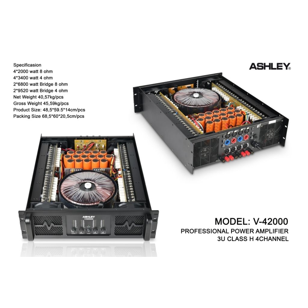 Power Amplifier ASHLEY V42000 4 Chanel 2000 Watt Kualitas Bagus