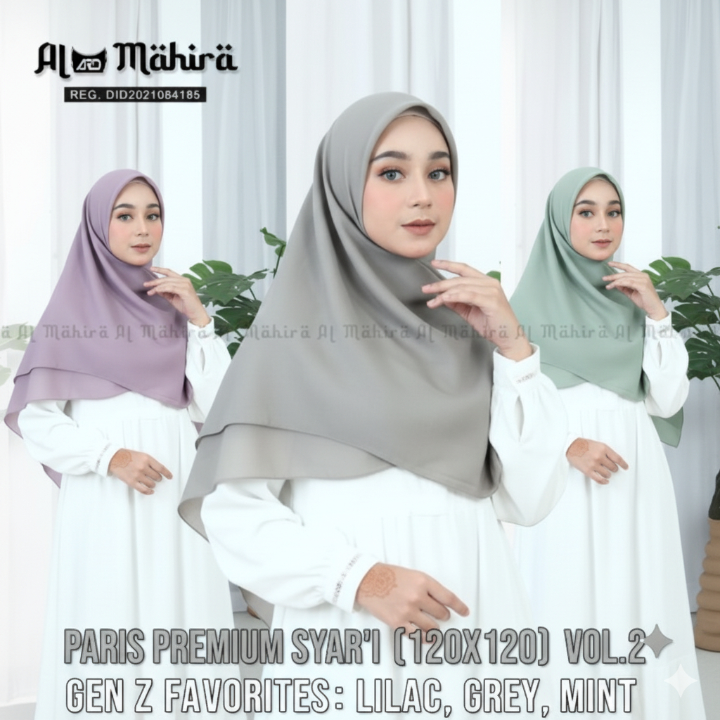 HIJAB SEGI EMPAT PARIS PREMIUM POLOS SYAR'I 120x120