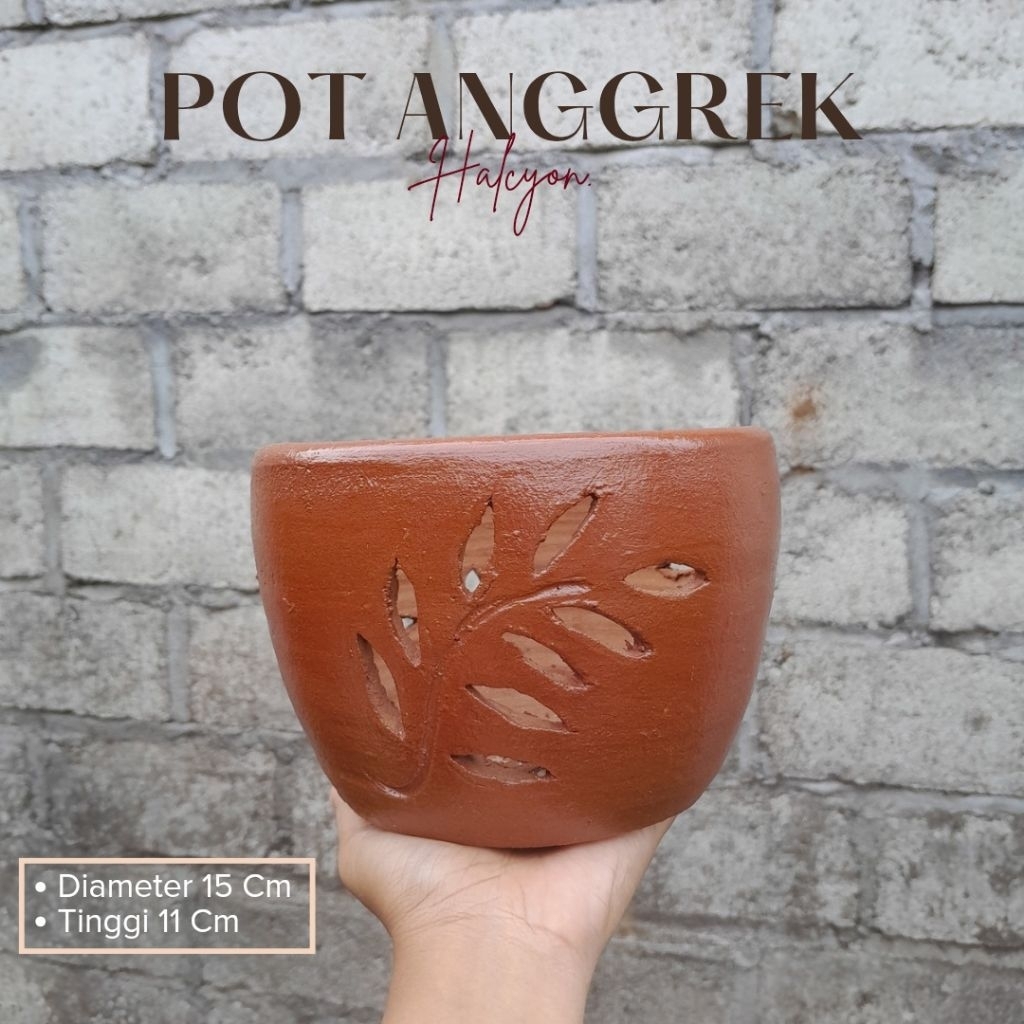 Pot Anggrek Daun Tanah Liat D15-18 cm/Pot Bunga Tanah Liat