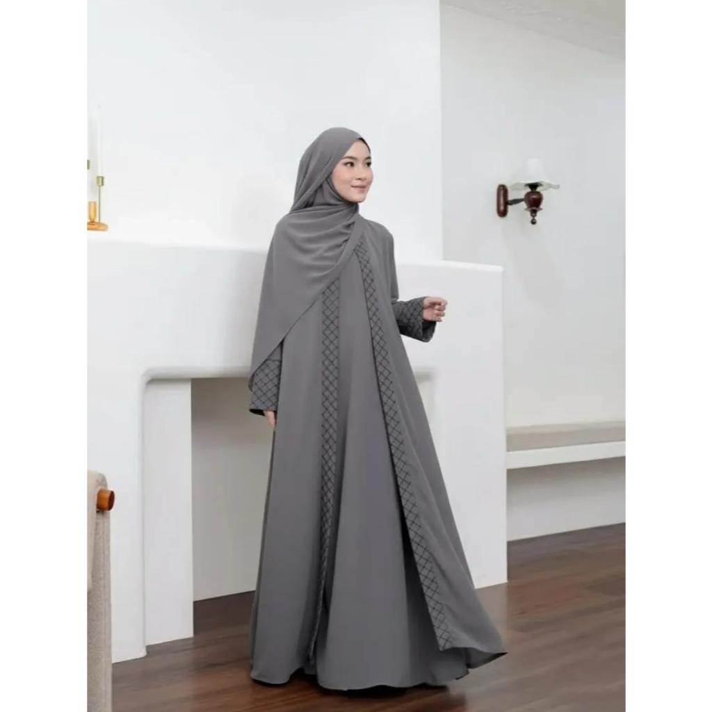 MELISA ABAYA  - Gamis Abaya Turky Polos Bahan Ceruty Babydoll Mix Tille Kotak