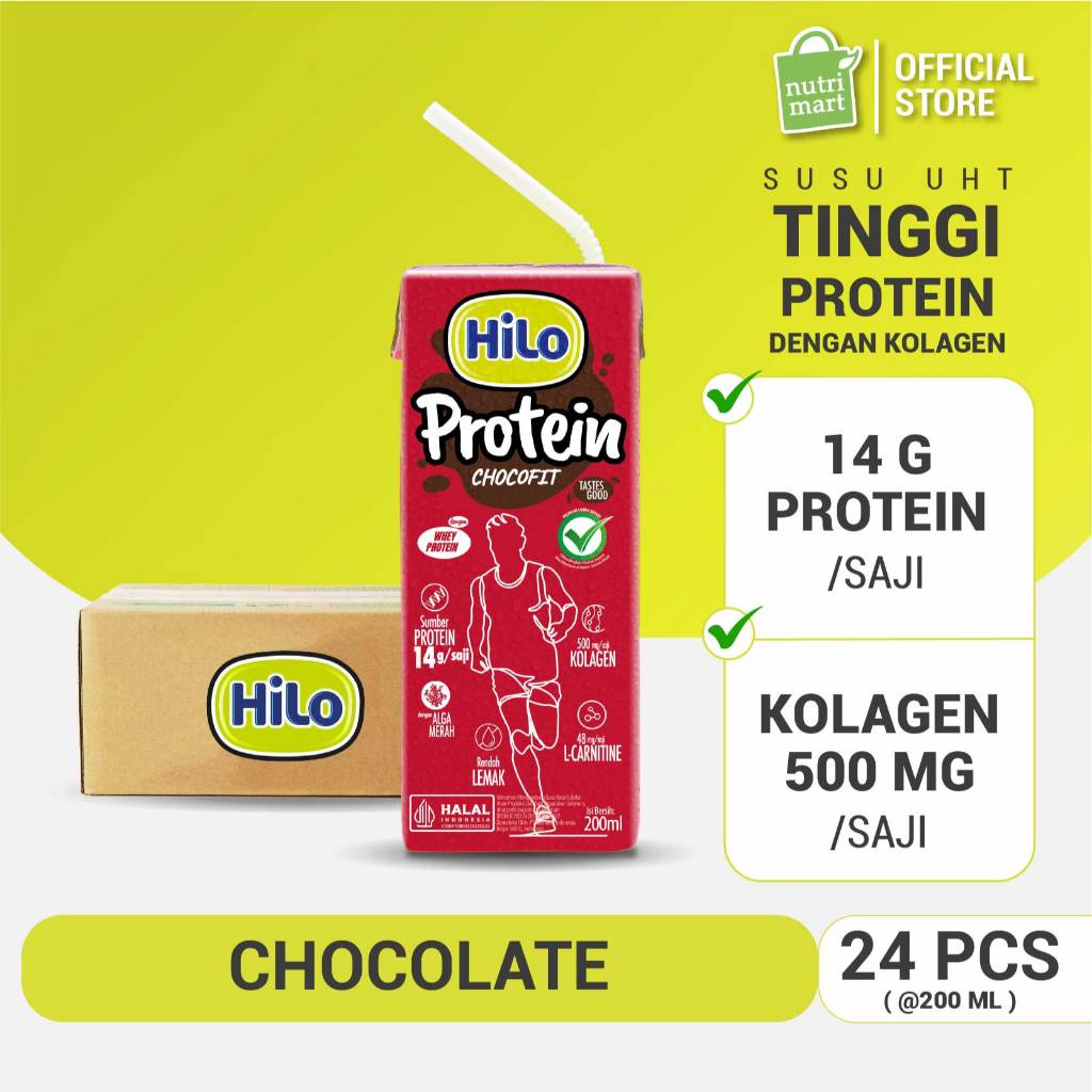 1 Karton - HiLo Protein Chocofit UHT 190 mL – Susu Tinggi Protein dengan Collagen Rasa Cokelat