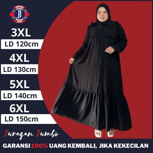 Gamis Syari Terbaru Polos Premium Mewah Elegan Abaya Hitam Jumbo LD 120 130 140 150