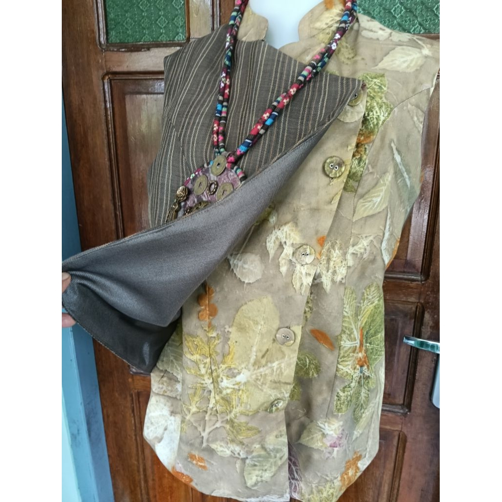 outer/cardigan dari kain ecoprint mix tenun