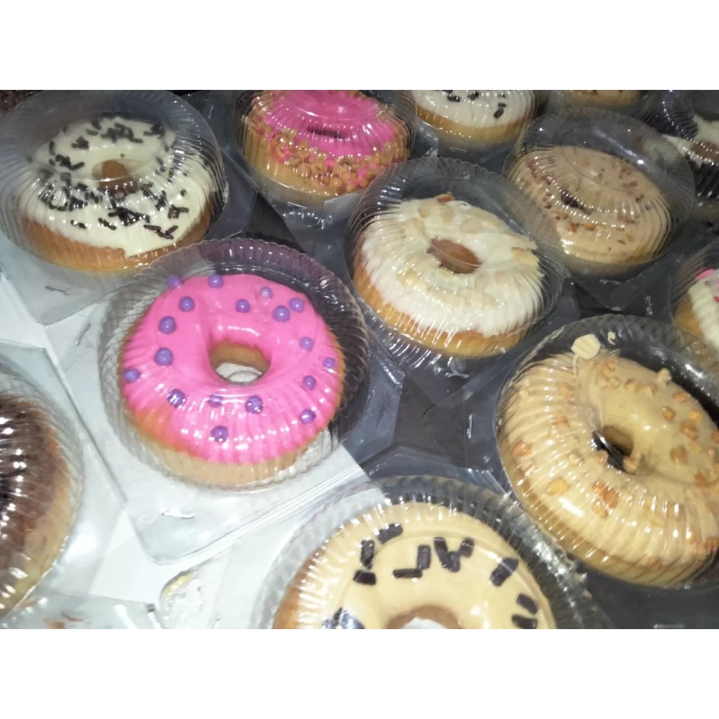 50Pcs Mika Plastik Kotak Bening Bulat DONAT DONUT TEBAL Box Makanan Tray Kue Roti Jajanan