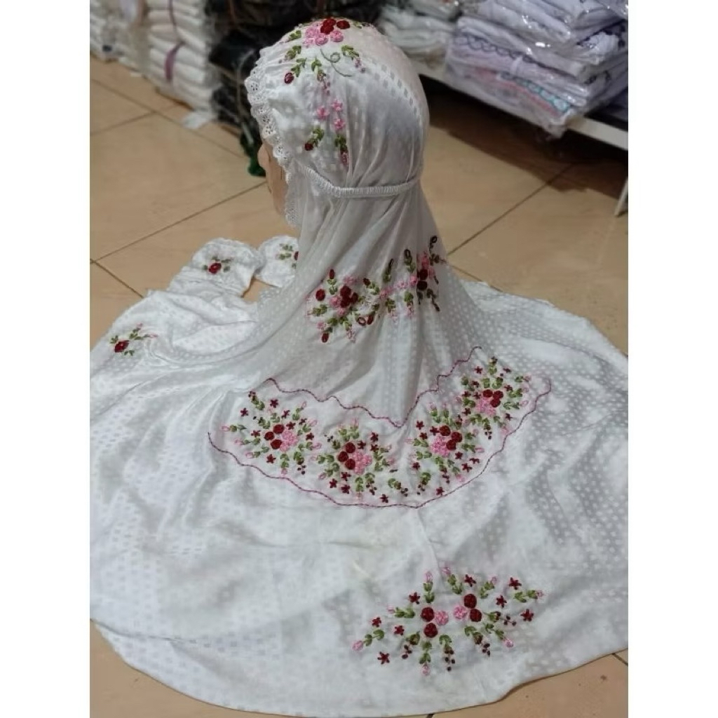 MuKena Terusan sutra blitz sulam pita, sulam ulet termurah