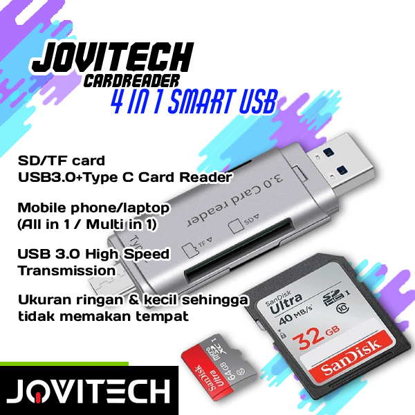 Jovitech 4in1 Card Reader High-Speed Smart USB 3.0 Metal Type-C SD Card TF Memory OTG Adapter