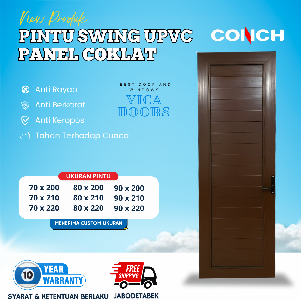 Pintu Swing Full Panel UPVC Pintu Rumah Modern Minimalis Warna Coklat Conch UPVC