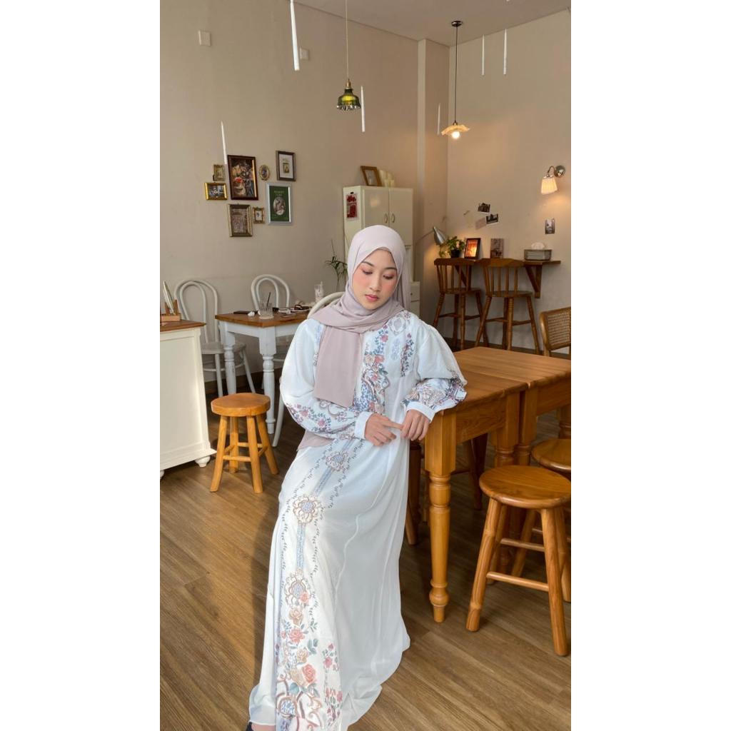 Ray'sah Gamis Muslimah Hanaya Series Bahan Ceruti Motif Bunga Print acara pesta lebaran