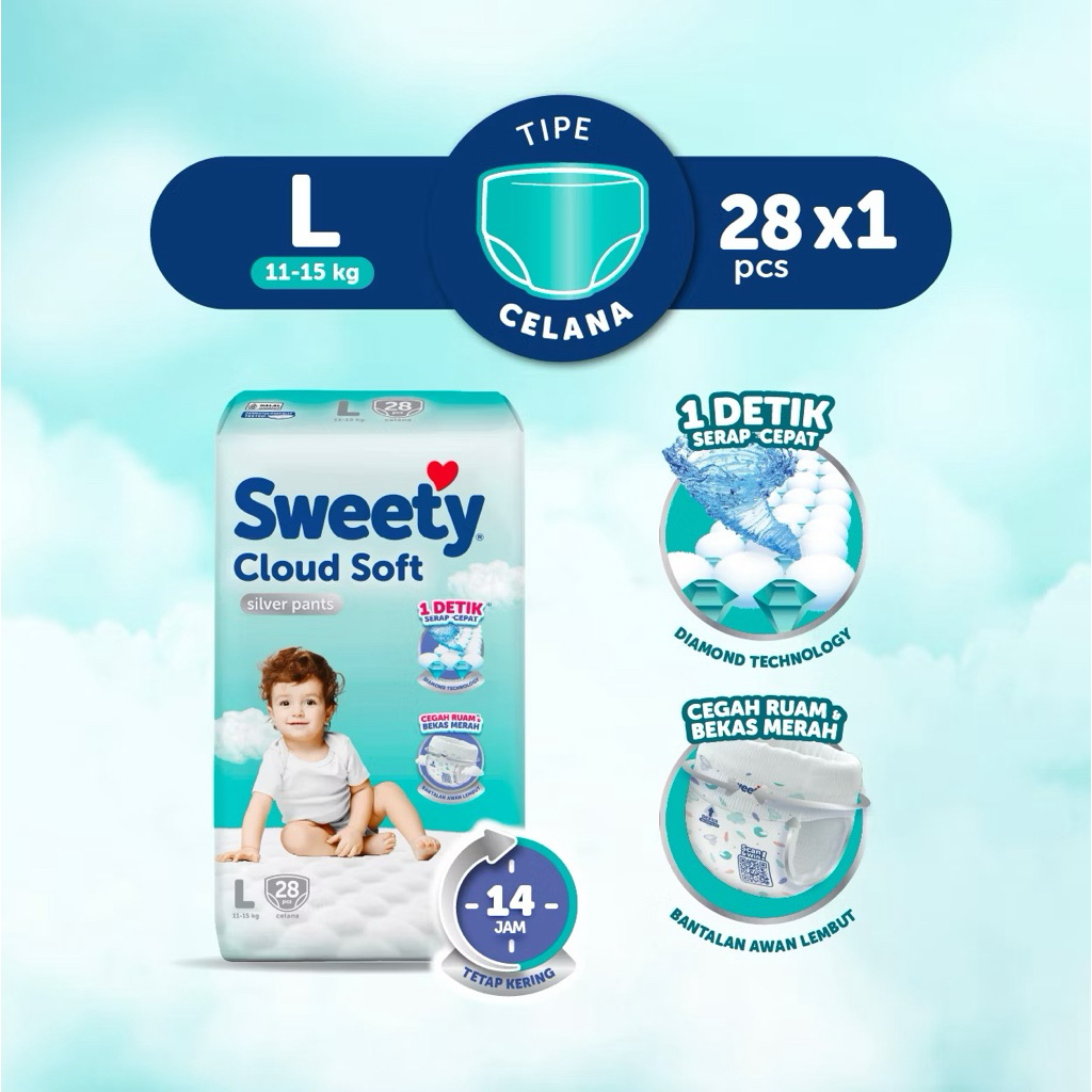 Sweety Silver L28 Popok Celana Anak Diamond Technology Bayi Baru Lahir New Born Girl L 28 NB40 S40 N