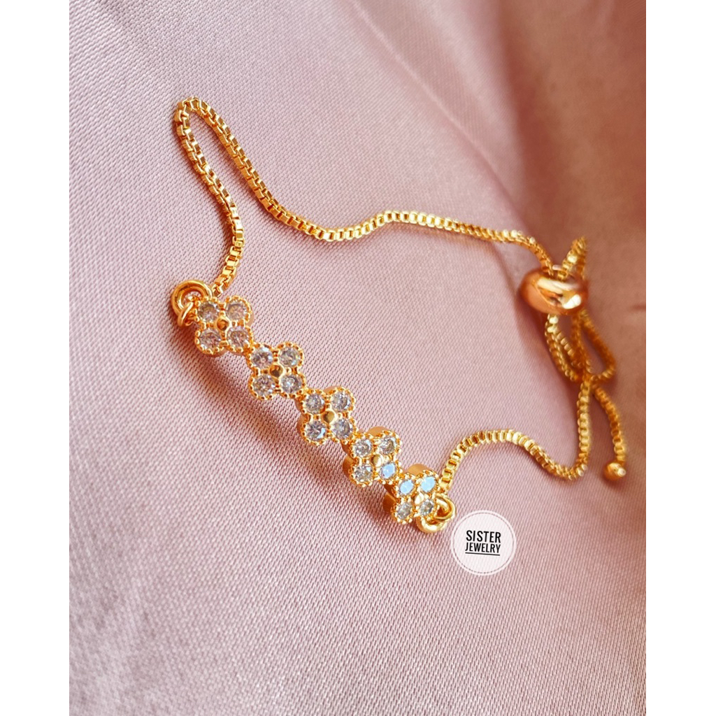 Gelang Emas Bunga Zircon Adjustable – Flower Crystal Luxury Bracelet