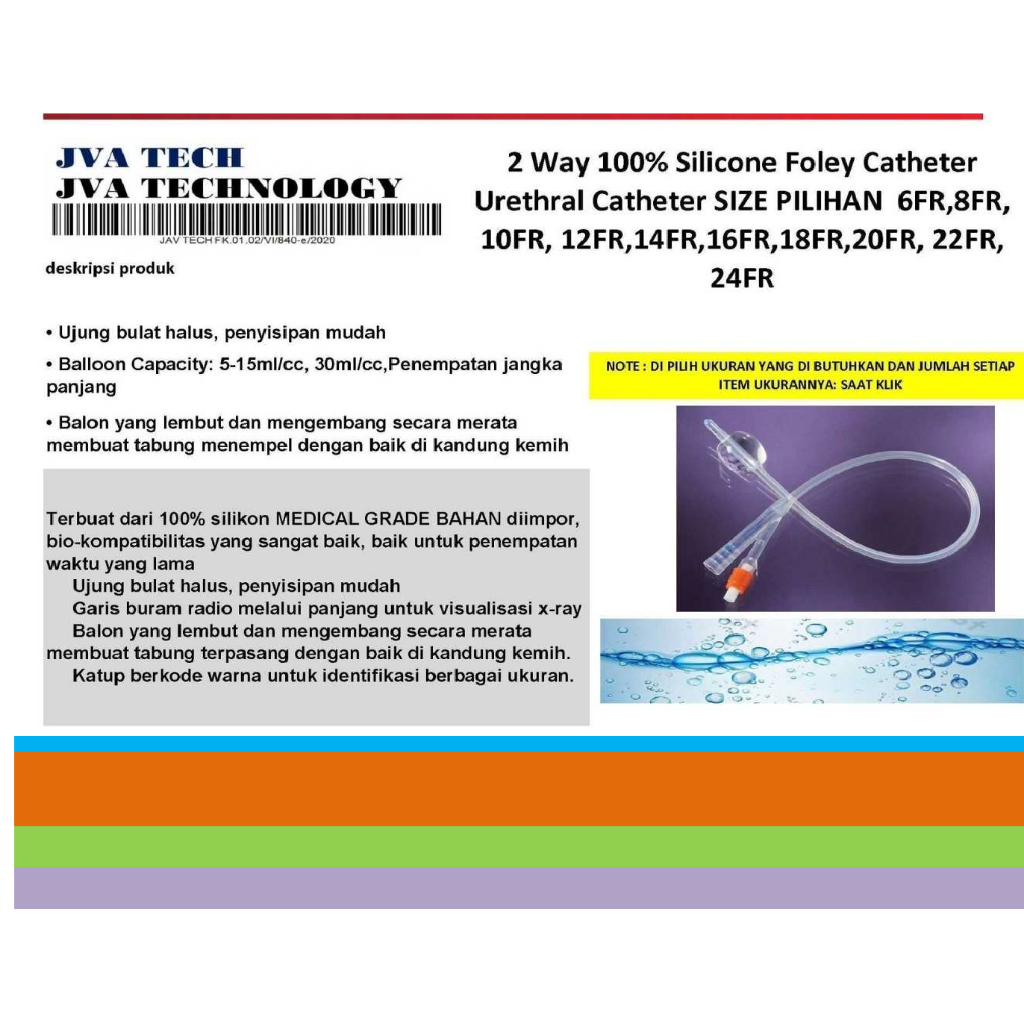 2 Way 100% Silicone Foley Catheter Urethral Catheter ,pilihan sesuai size yng di butuhkan SIZE PILIH