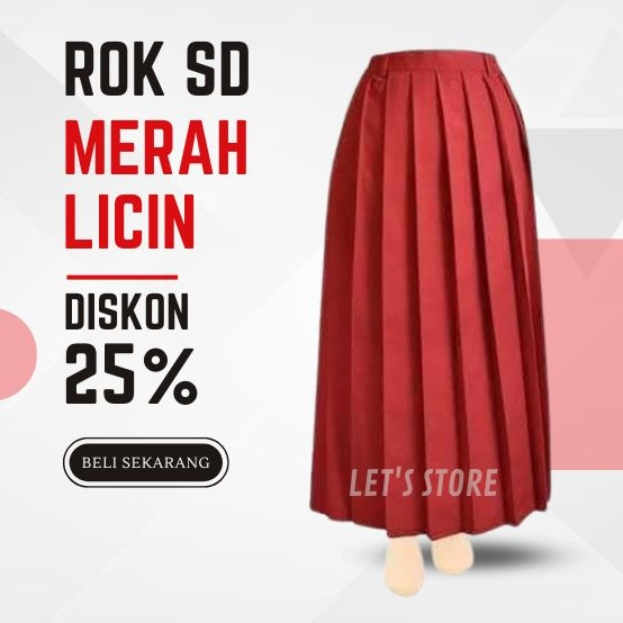 Rok Panjang Rempel SD Merah Bahan Licin