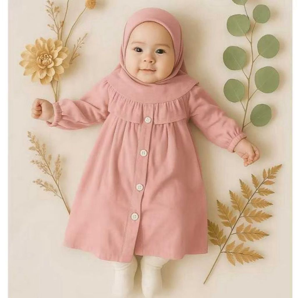 Gamis kerudung bayi perempuan 1set usia 0-6 bulan
