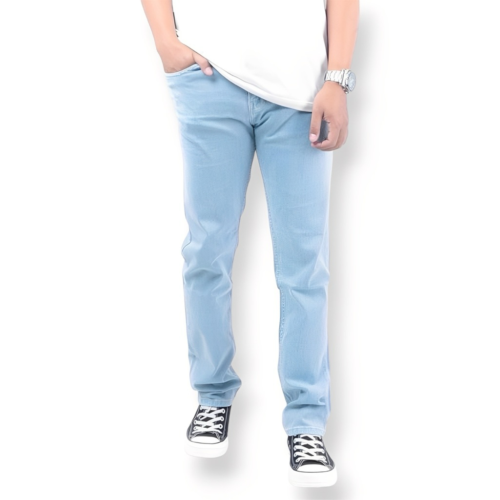 Celana Panjang Jeans KRGR Original Warna Biru Aqua Slim-Fit