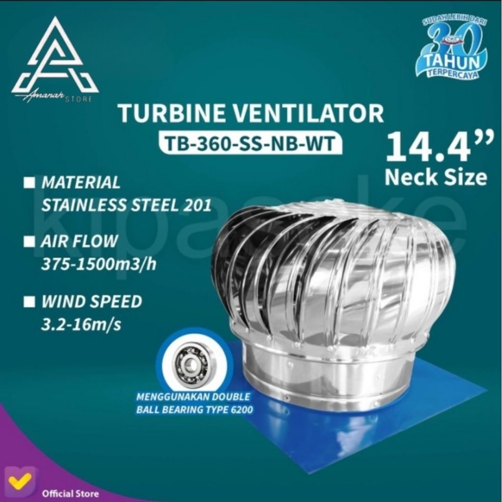 Turbin Ventilator 14 Inch Turbine Roof Ventilasi Atap Rumah Pabrik 14"