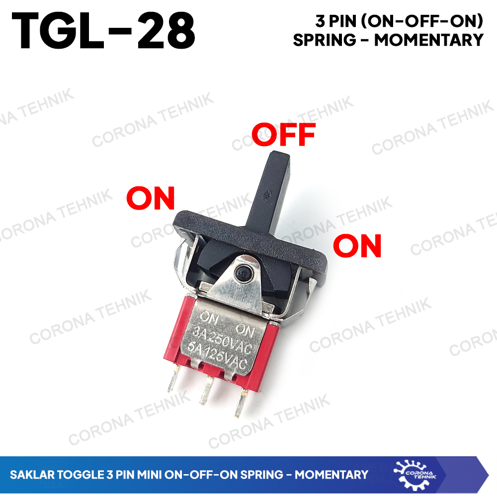 Toggle Saklar 3 Pin Mini On-Off-On Spring - Momentary