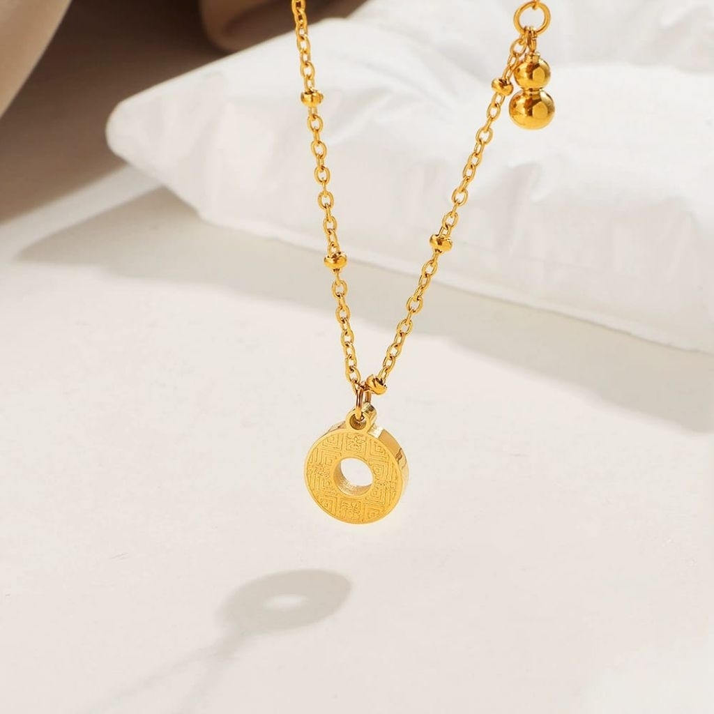 M1 kalung jedar koin bulat bolong botol cina titanium asli