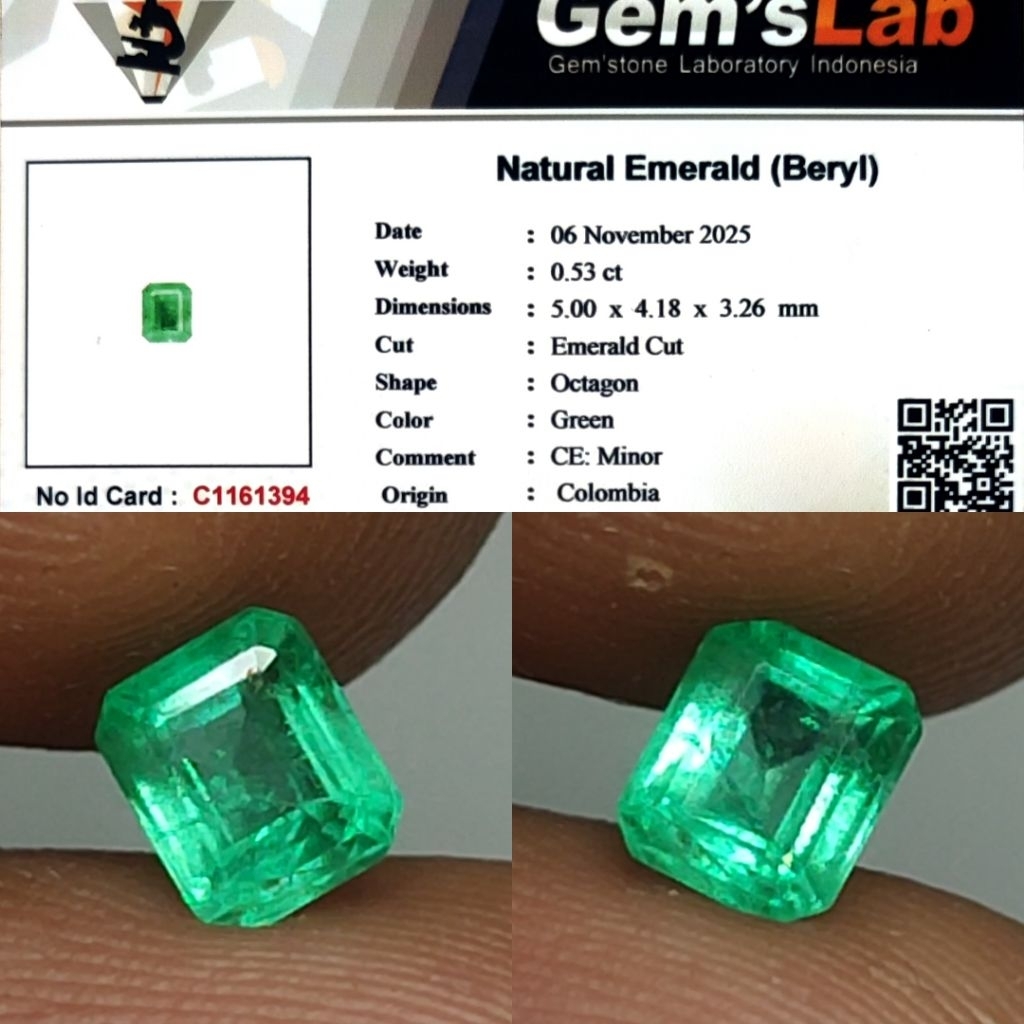 HQ ITEM Natural Emerald Colombia Minor Zamrud Under 1 ct GLI Top Crystall Clean Full Luster Nice Col