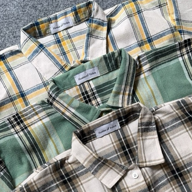 Kemeja Flanel Wanita Korea Oversize Atasan Formal Motif Kotak-kotak Tangan Panjang