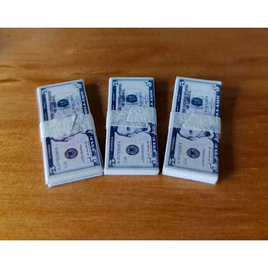 Miniatur Mainan mini 5 dollar dalam 1 bundel isi 5 LEMBAR UANG MAINAN DEKORASI MAHAR BUKET UANG MAIN