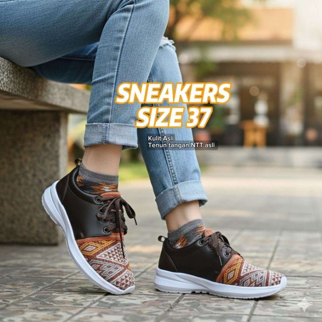 SEPATU TENUN NTT SNEAKERS WANITA ETNIK KULIT ASLI TENUN NTT SIZE 37