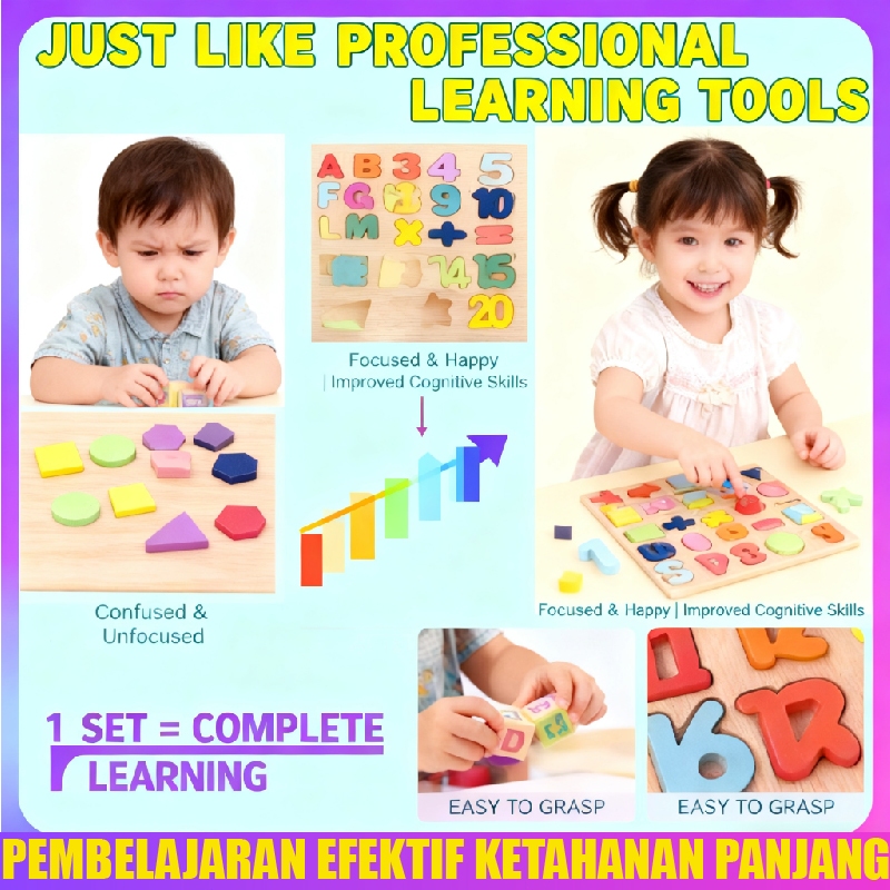 mainan edukasi anak 2/3/4/5 tahun anak mainan puzzle kayu edukasi mainan angka dan huruf