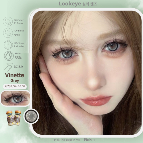 LOOKEYE Softlens My Vinette Grey 21.8mm BigEyes Mta Besar Normal 0.00 - 10.00 By Pinkinplus