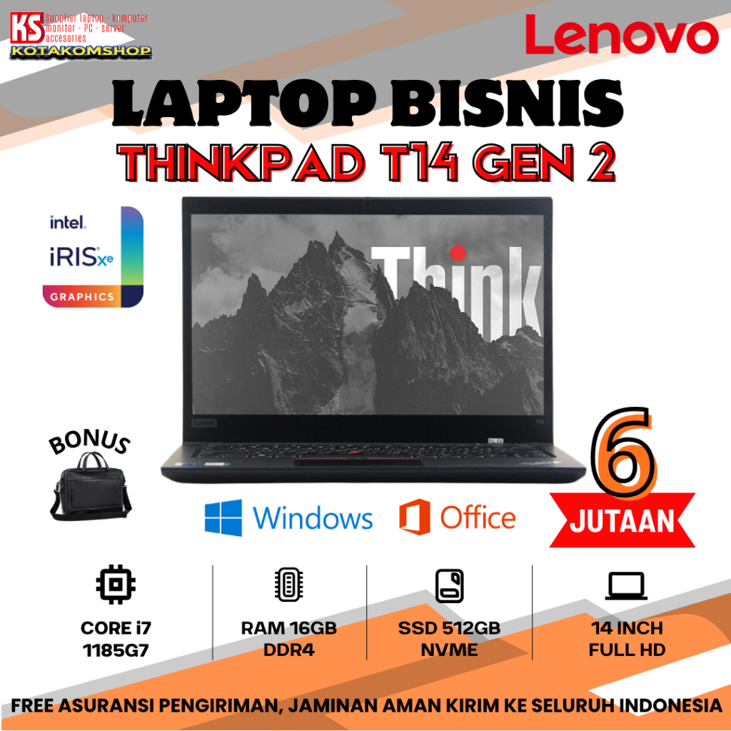 SALE Laptop Lenovo Thinkpad T14 Core i7 - 1185G7 Ram 16GB Ssd 512GB 14" FHD - Laptop kerja bisnis
