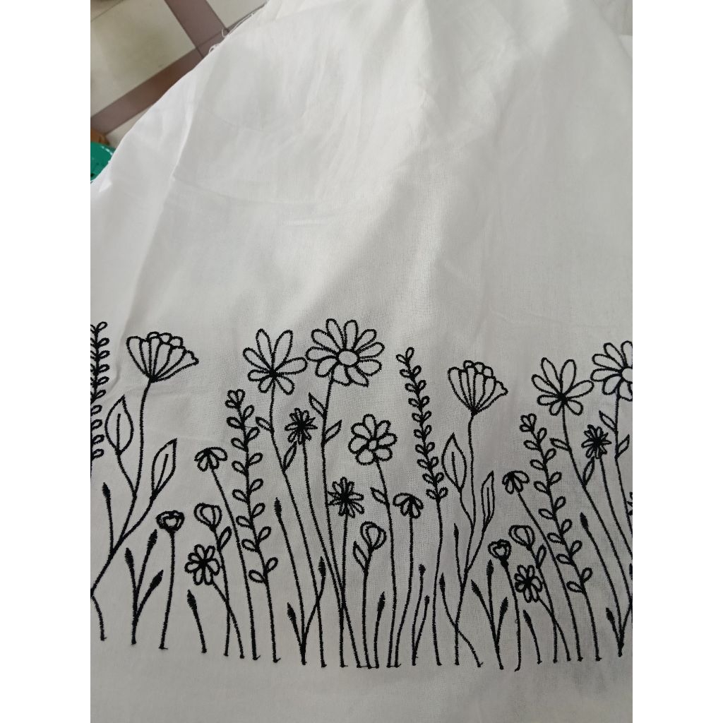 KAIN KATUN LINEN BORDIR PINGGIR WARNA DASAR PUTIH BORDIR HITAM