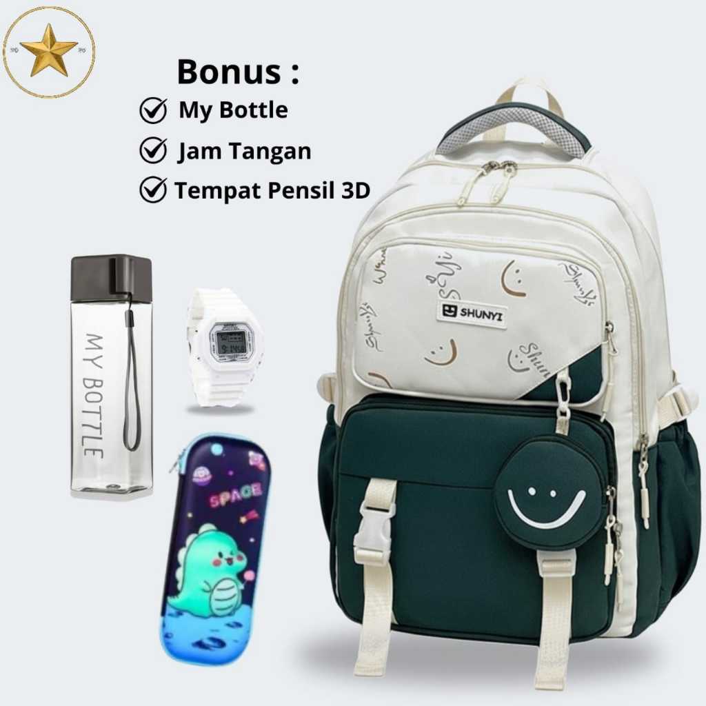 RANSEL SEKOLAH ANAK PEREMPUAN SHUNYI-TAS SEKOLAH ANAK SD SMP SMA CUTE AESTHETIC FREE BOTOL MINUM JAM