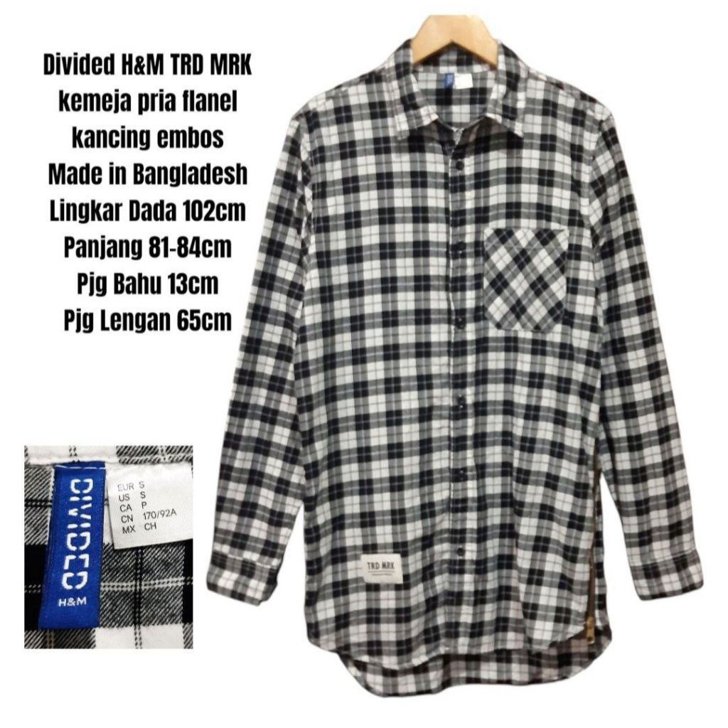 Divided H&M TRD MRK kemeja pria flanel kancing embos