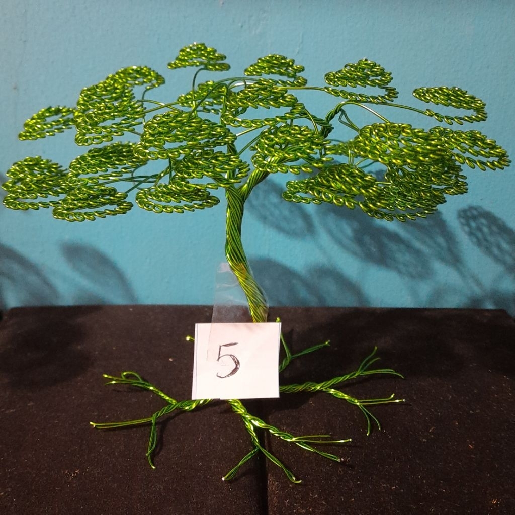 Hiasan Pohon Bonsai Kawat Aluminium Hijau 32 Daun