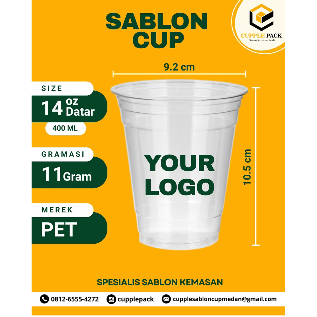Sablon Cup 14 oz datar pet 11gr