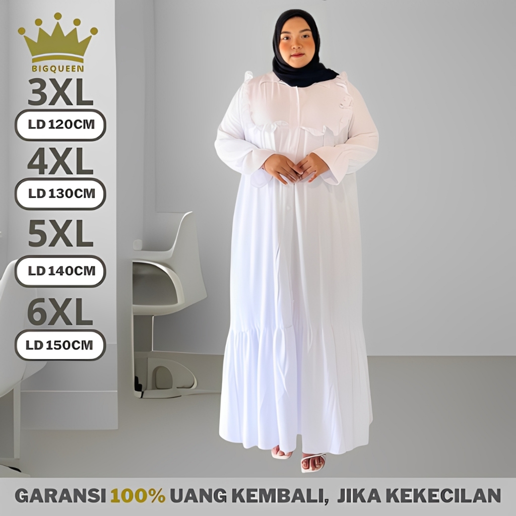 Gamis Dress Polos Wanita Jumbo LD 120 130 140 150 Baju Lebaran Syari Terbaru Abaya Putih Mewah