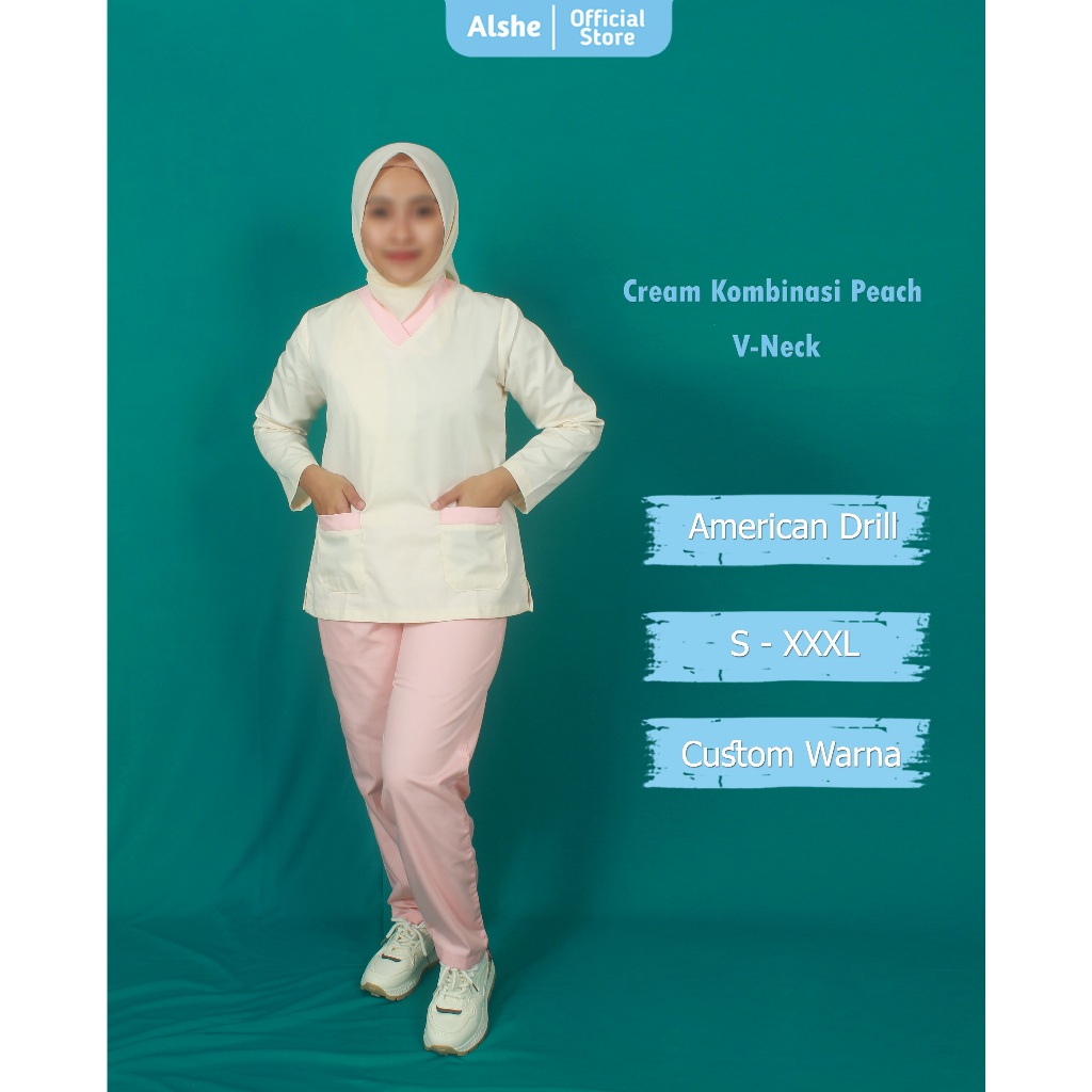 baju oka / baju medis / seragam oka / seragam medis / cream dan peach / alshe