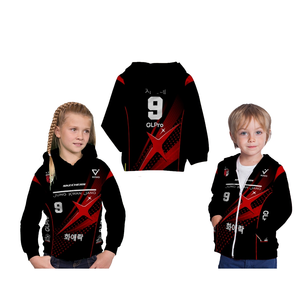 Jaket Hoodie Anak Jersey Sport Volley Ball Voli New Red Sparks 2025 Hitam & Putih Full Printing Free