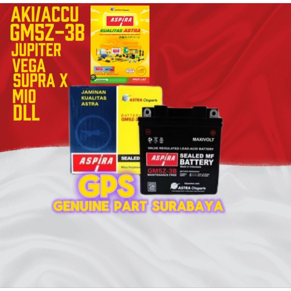 Aki Atau Accu GM5Z-38 Jupiter, Vega, Supra x DLL Original Aspira