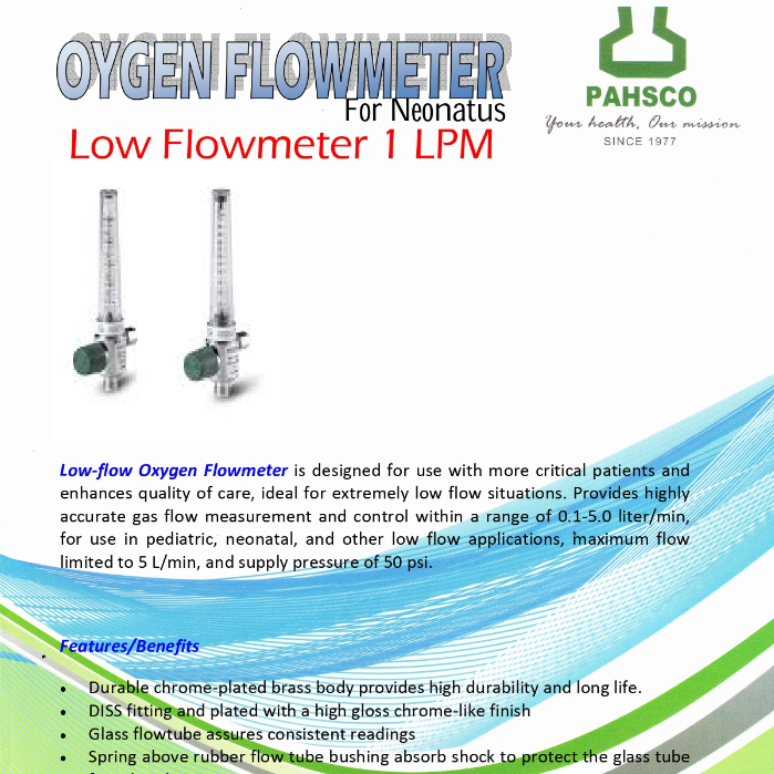 Flowmeter Neonatus (Low Flowmeter 1 LPM + Reusable Humidifier) by Pahsco - Taiwan