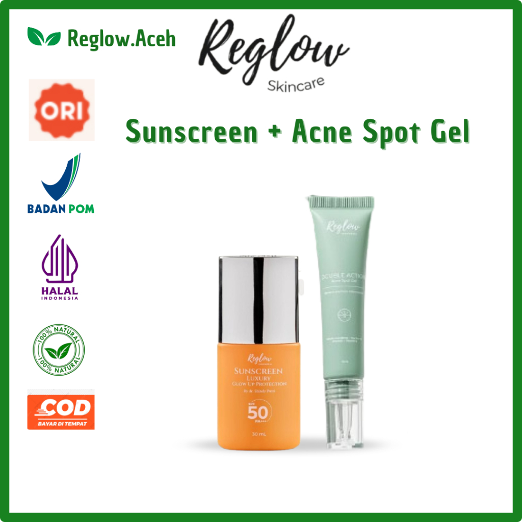 Reglow Skincare Sunscreen Luxury Glow Up Protection Reglow & Double Action Acne Spot Gel Reglow Dr S