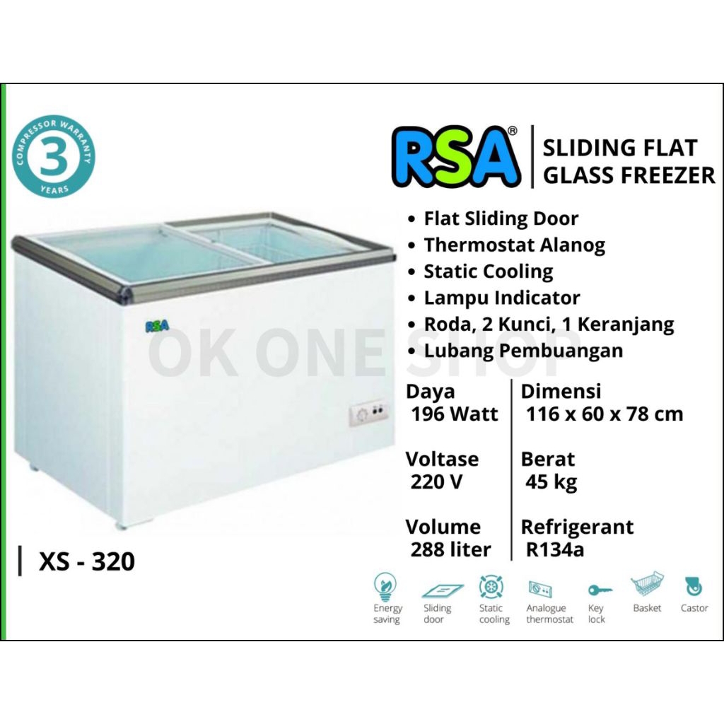 FREEZER BOX RSA XS320 SLIDING FLAT GLASS FREEZER KAPASITAS 300 LITER / PROMO