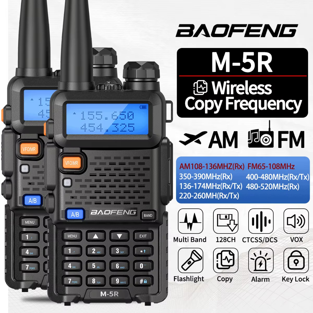 1000%ORI BF UV-5RX HT Dual Band AM/FM - Radio 2 Arah Portabel Jarak Jauh, Charger Type-C & Salin Fre