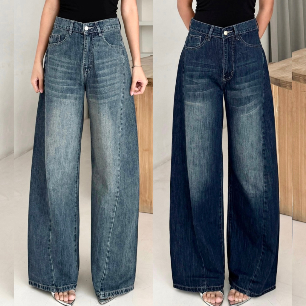 LADOUCE - Casper High Waist Baggy Jeans Celana Panjang Denim Wanita