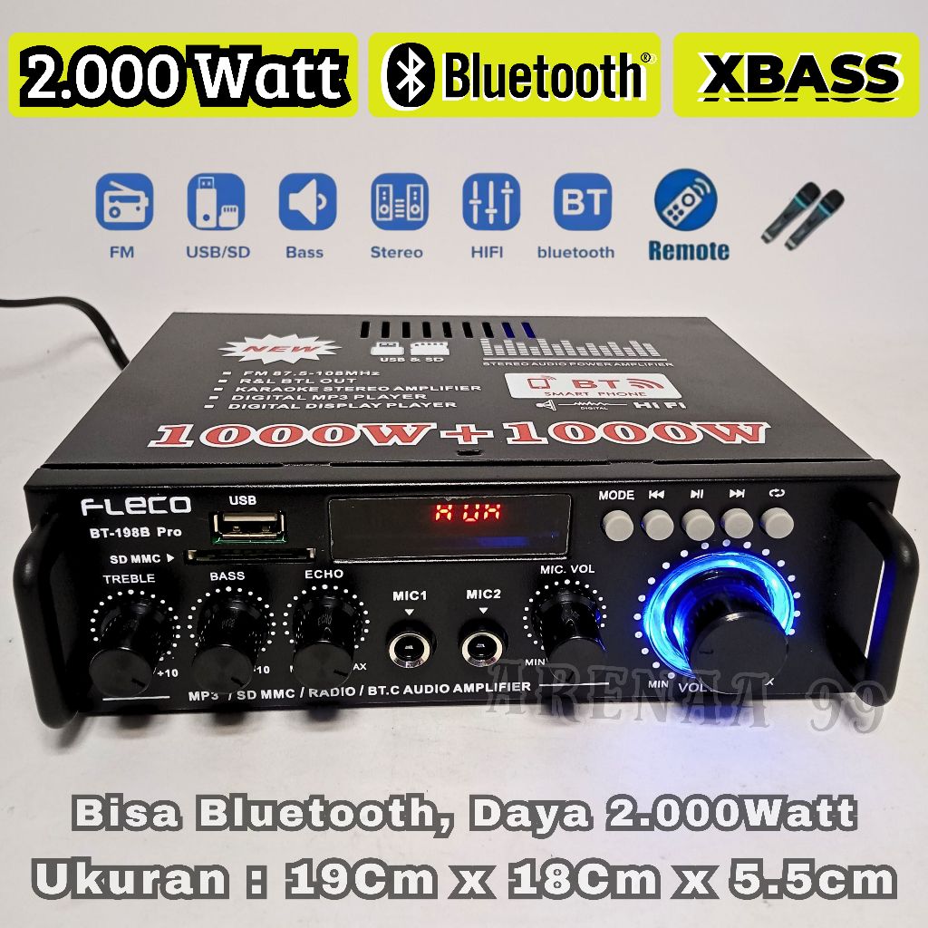 2000W ~AMPLIFIER BLUETOOTH SUNBUCK AUDIO BT-198B PRO POWER AMPLIFIER BLUETOOTH USB/SD/FM/MP3 SUPER B
