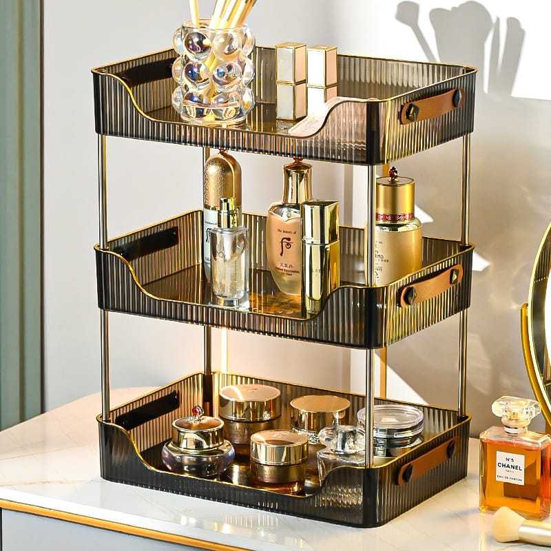 Rak Troli Akrilik 3/4 Tingkat Beroda Serbaguna Kotak Make Up Acrylic Rak Kosmetik Organizer Rak Serb