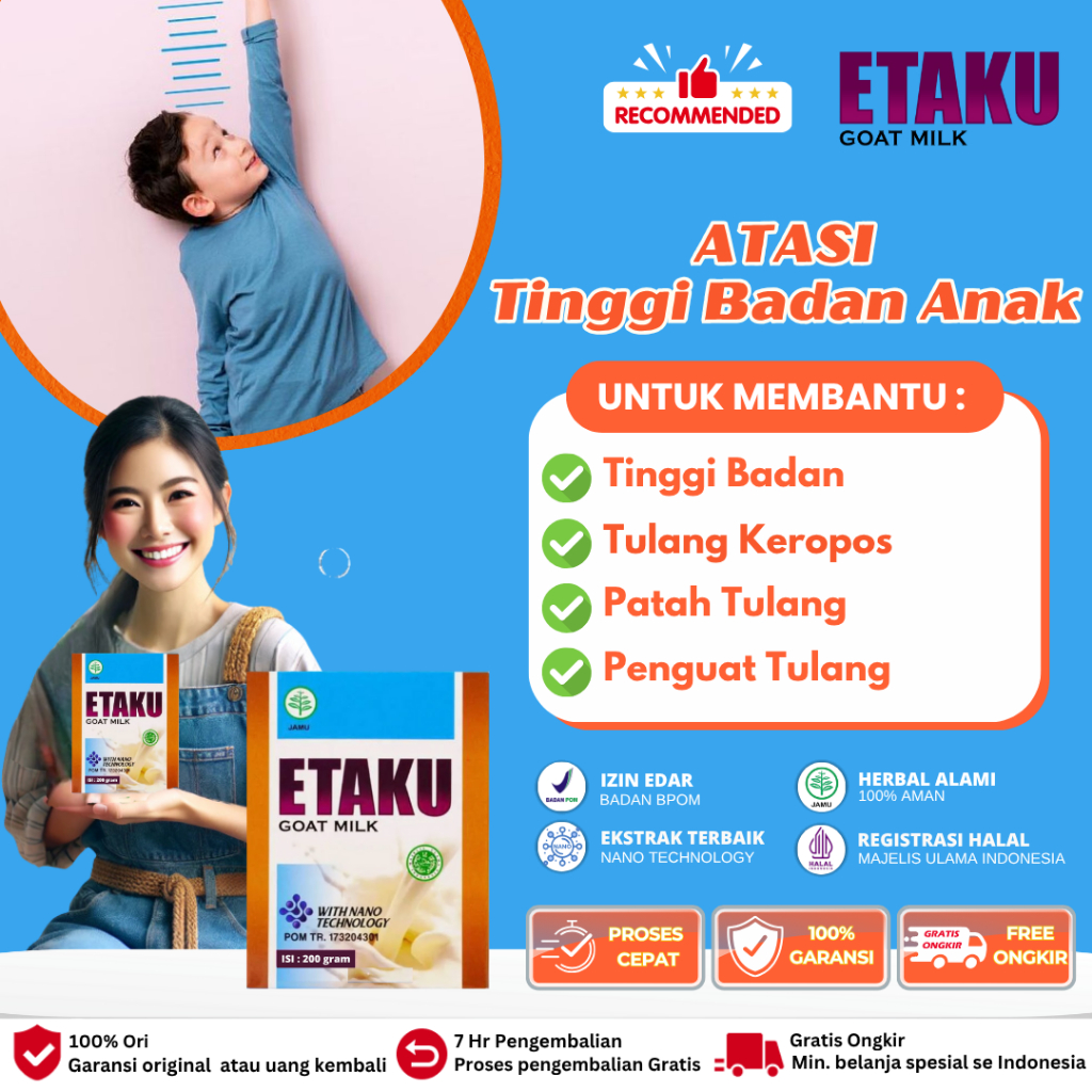 Etaku Susu Peninggi Badan, Penambah Tinggi Badan Grow Up Penunjang Pertumbuhan Anak Remaja Dewasa Vi