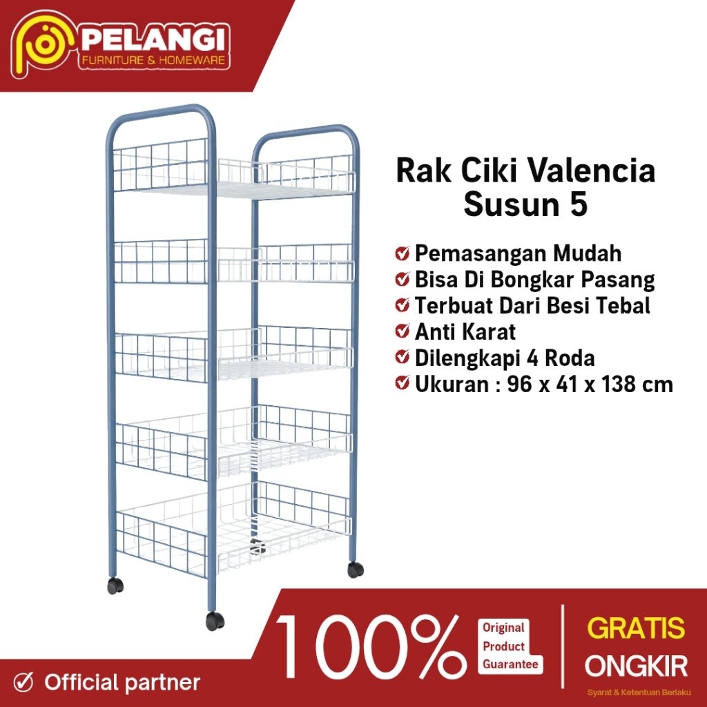 Rak Ciki Valencia 5 Susun + Roda | Rak Serbaguna | Rak Ciki | Rak Supermarket | Rak Ciki 5 Susun