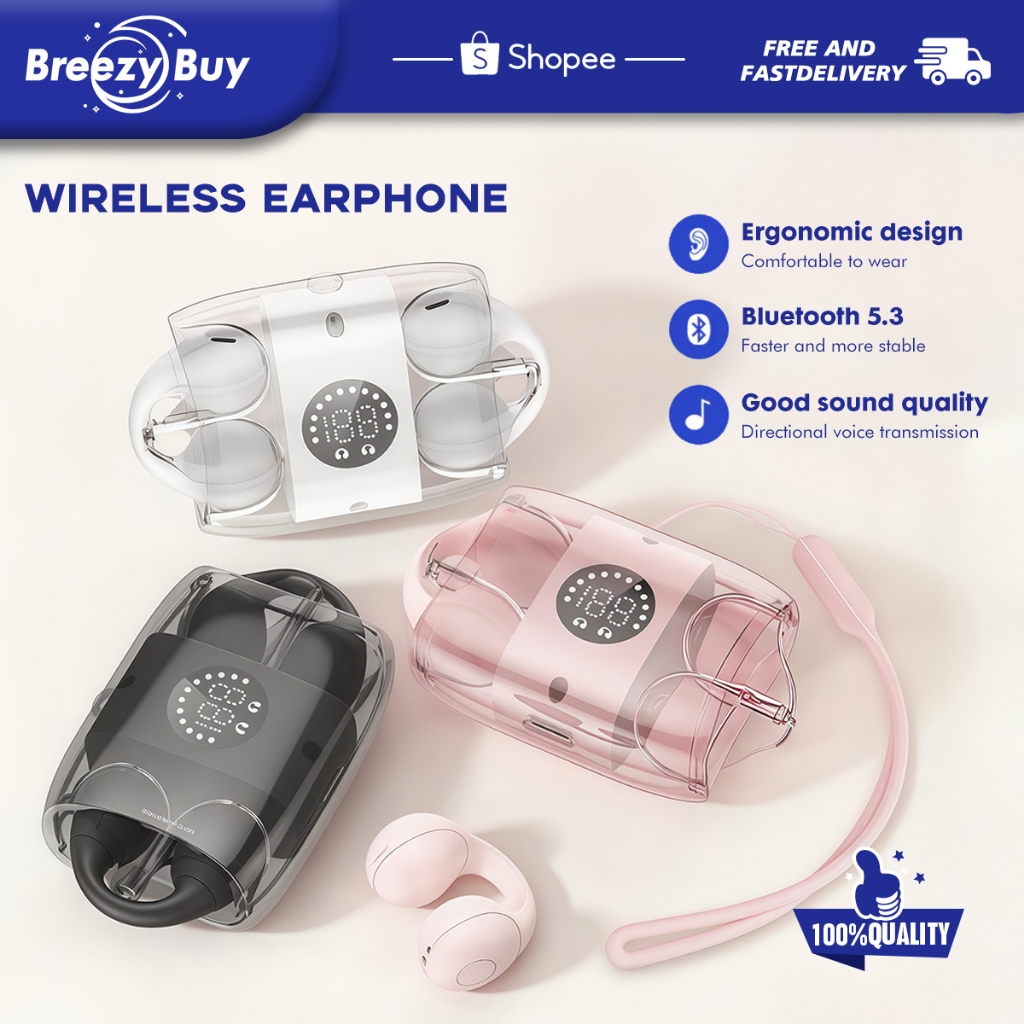 COD-Earphone T33Plus Bluetooth Konduksi Udara Anting-Anting Headphone Nirkabel Headset Tahan Air TWS
