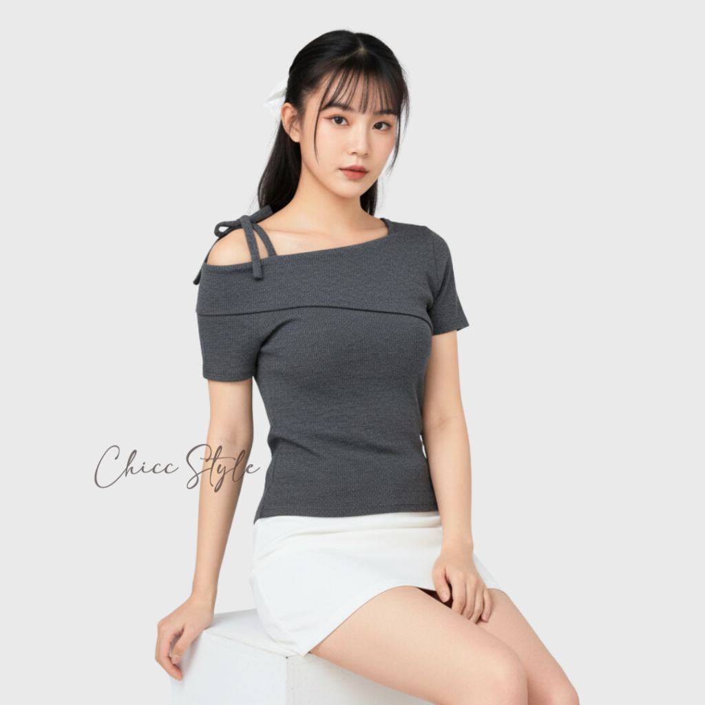 CHICC Cantika – Ribbed Knit Off Shoulder Top Wanita Korea